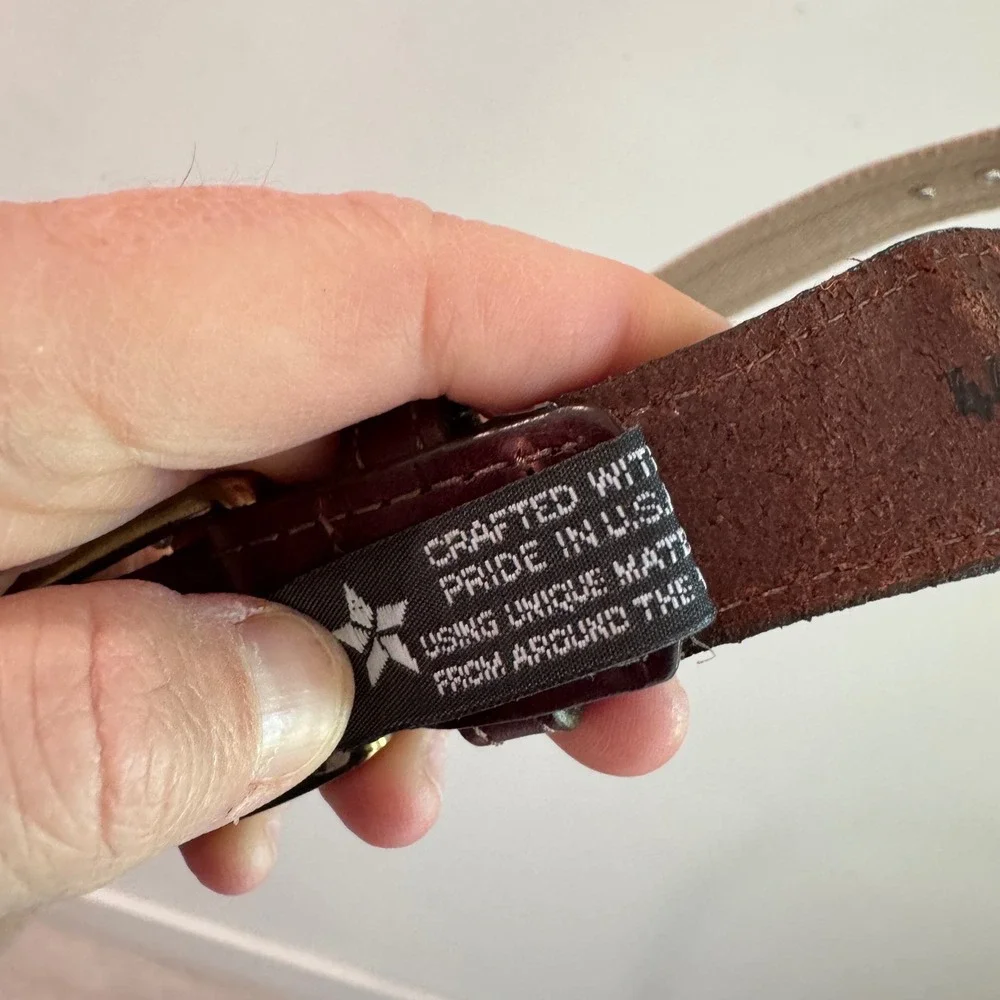 Brighton Nautical Canvas Leather Belt Brass Marlin Tuna‎ Fish  Brown Tan 44